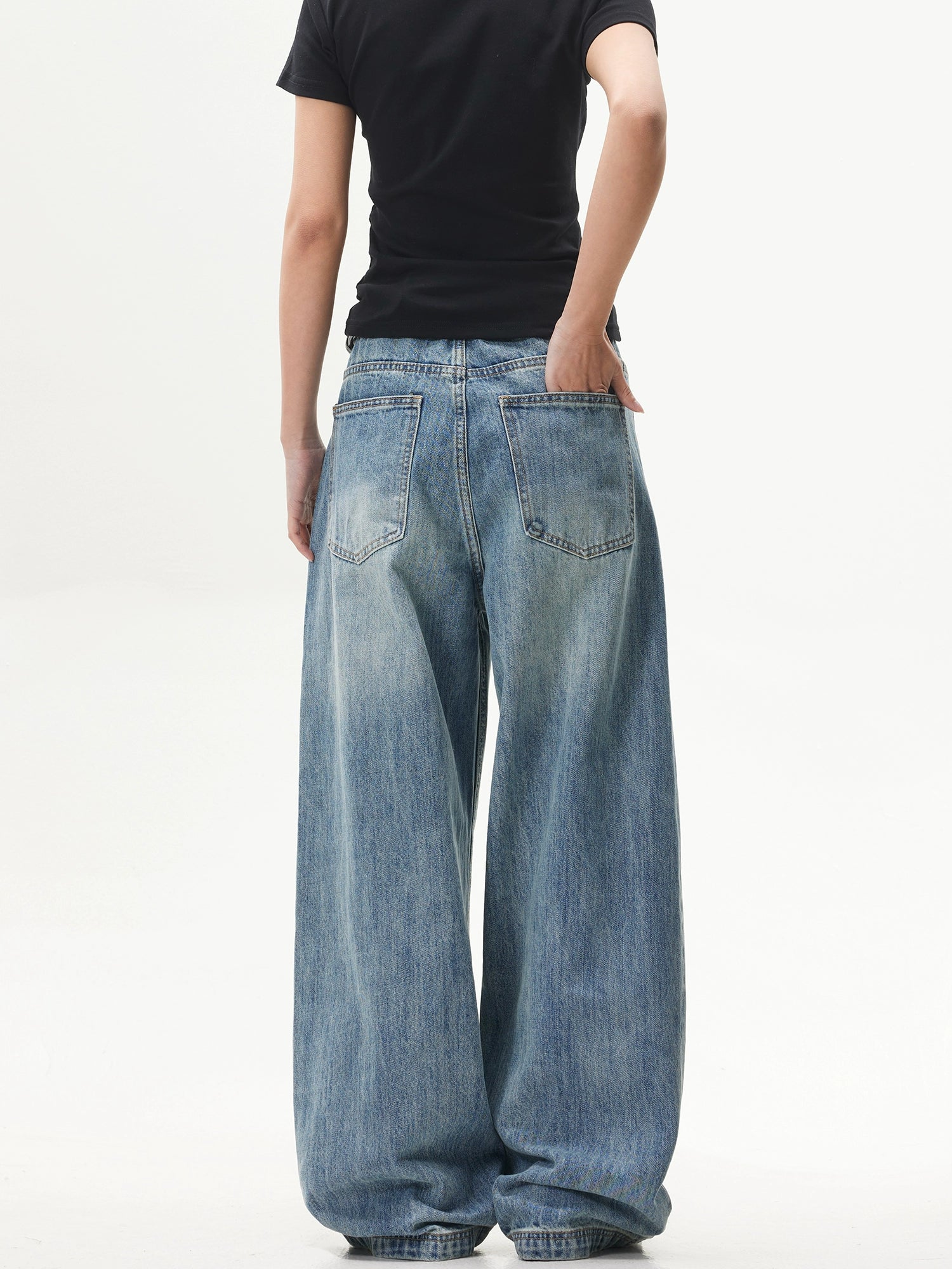 Blue Retro Wide-Leg Baggy Jeans