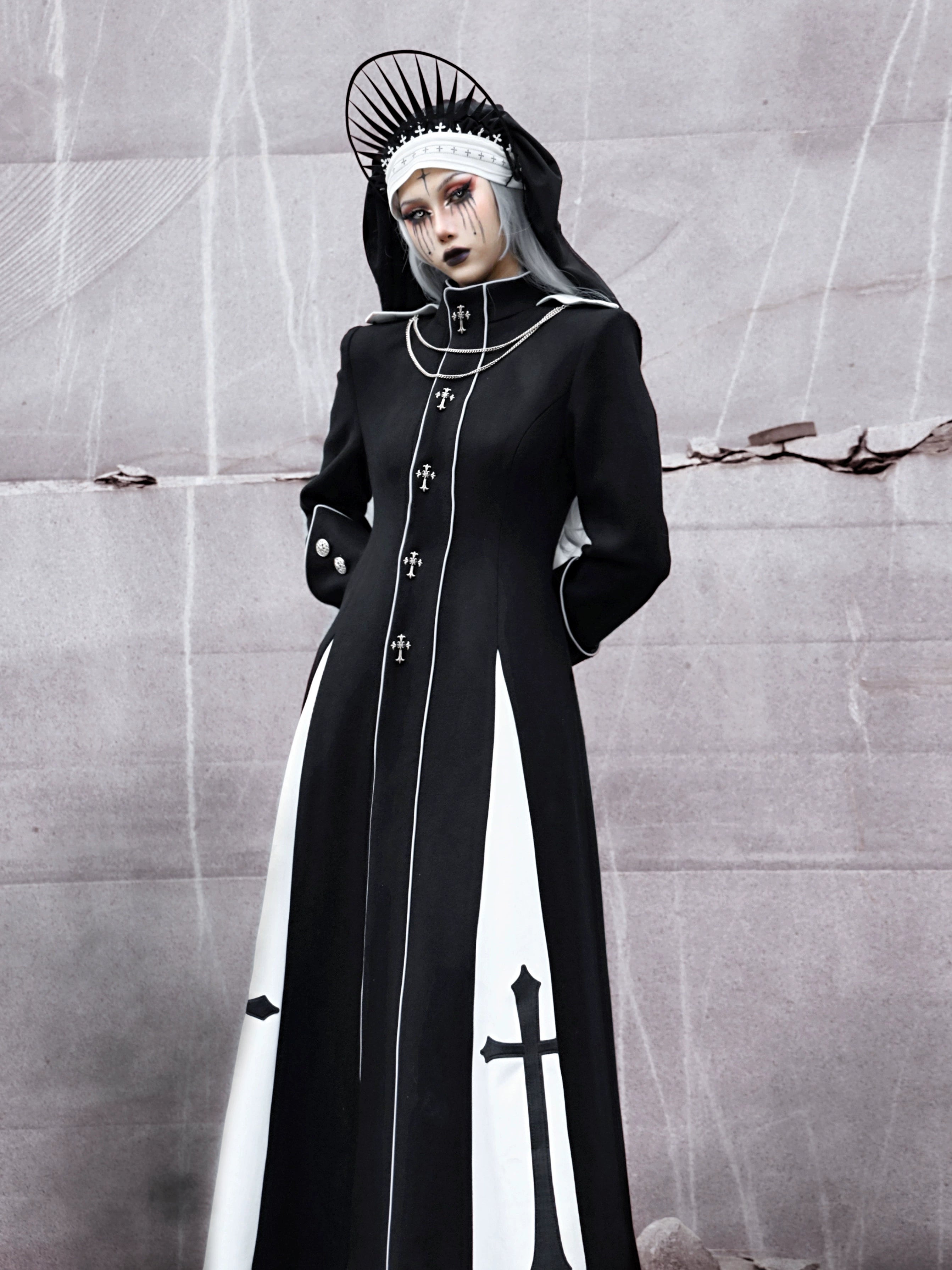 Gothic Cross Long Trench Coat
