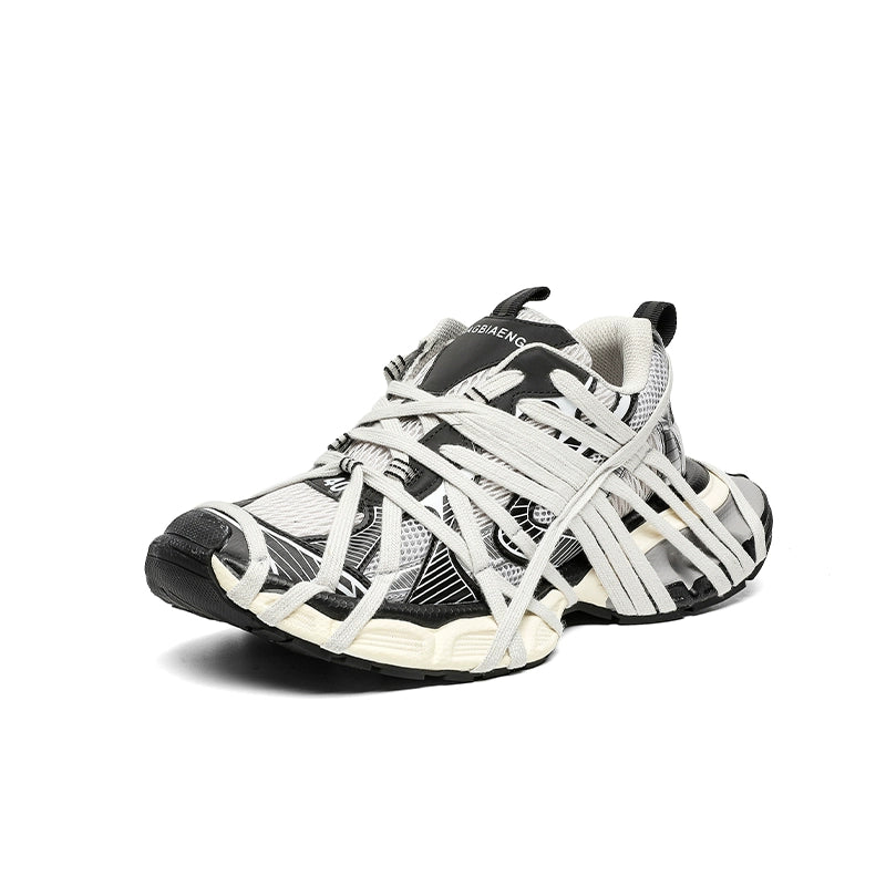 Chunky Futuristic Sneakers with Crisscross Strap Detailing
