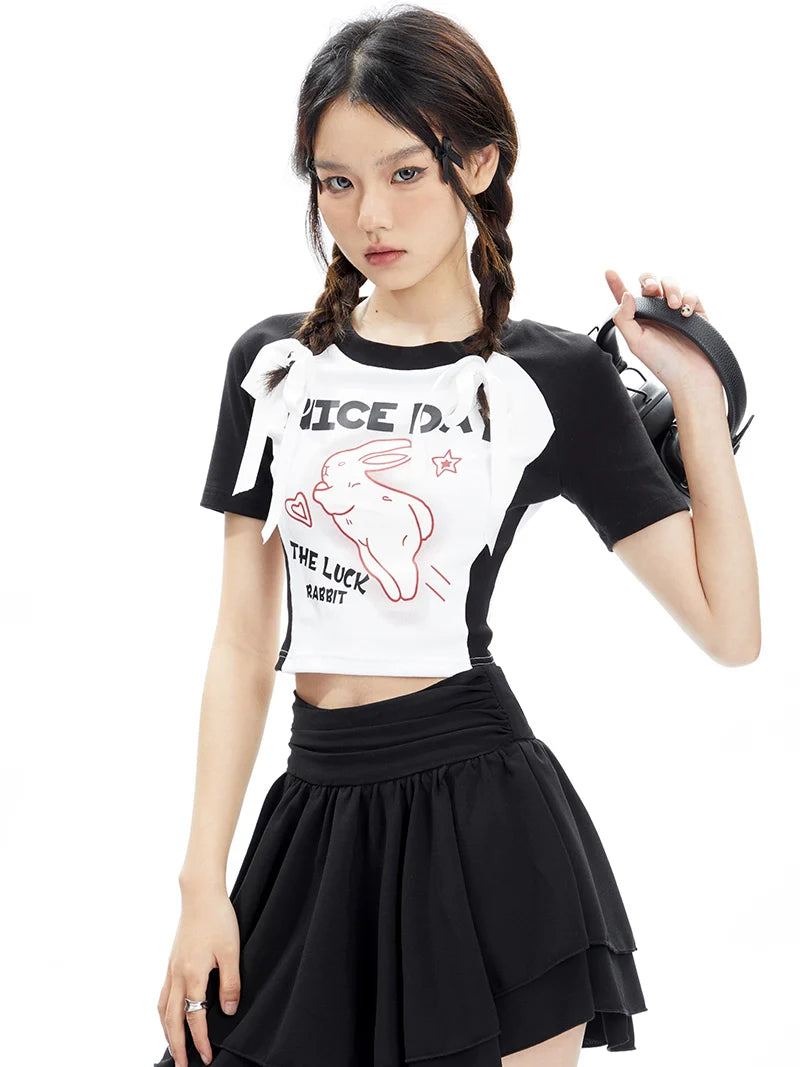 Nice Day Lucky Rabbit Raglan Crop Tee