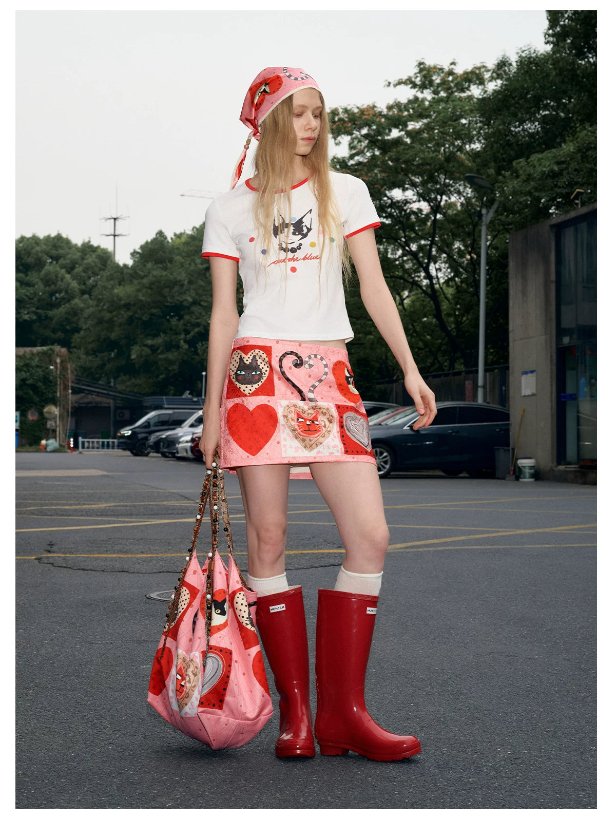 Candy Hearts Kitty Patchwork Mini Skirt