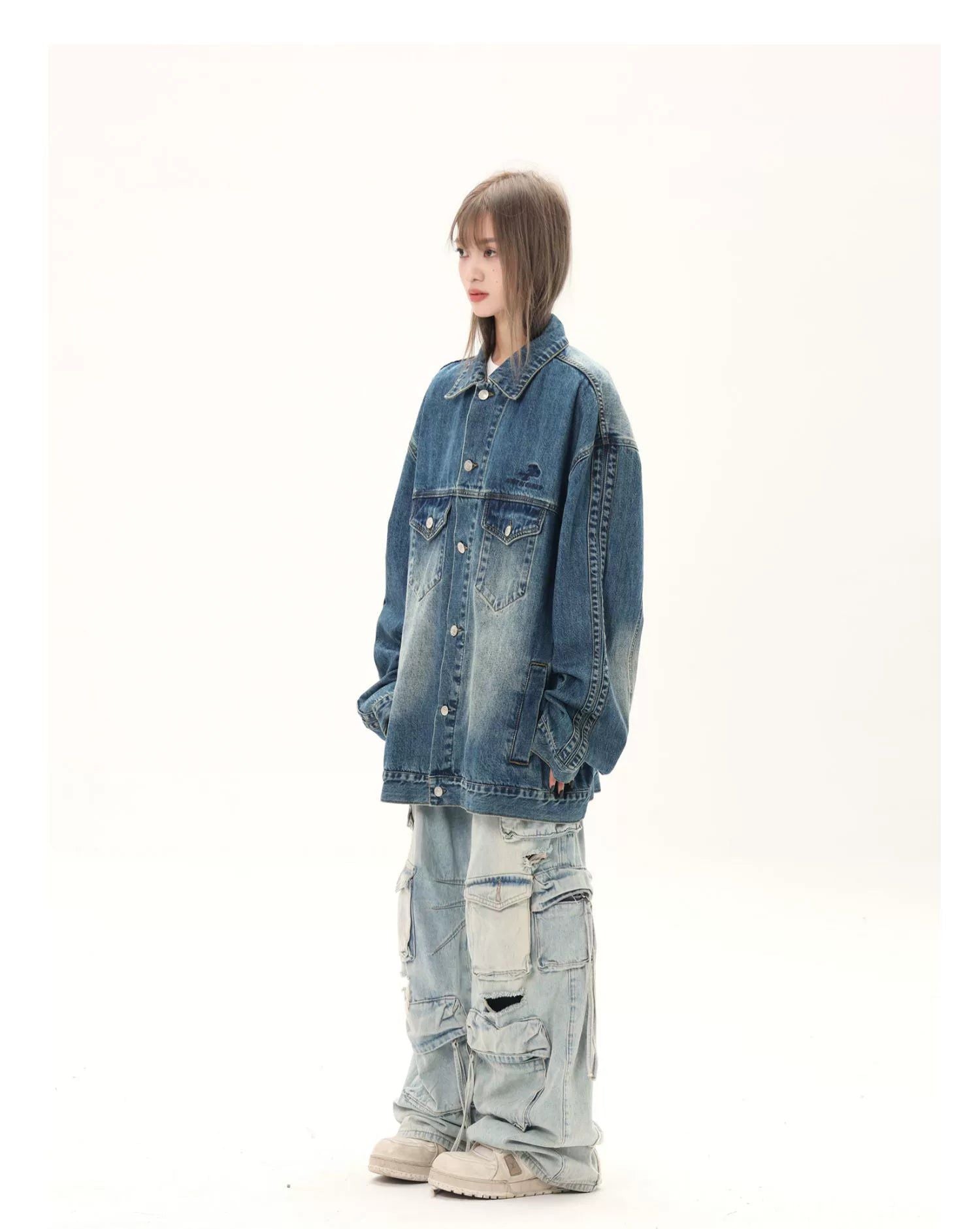 Oversized Denim Jacket with Print - chiclara