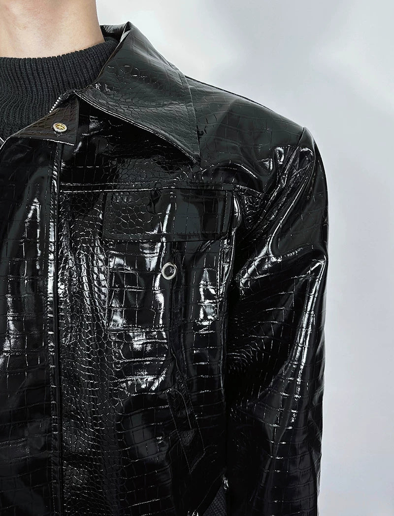 Obsidian Viper Gloss-Croc Moto Jacket