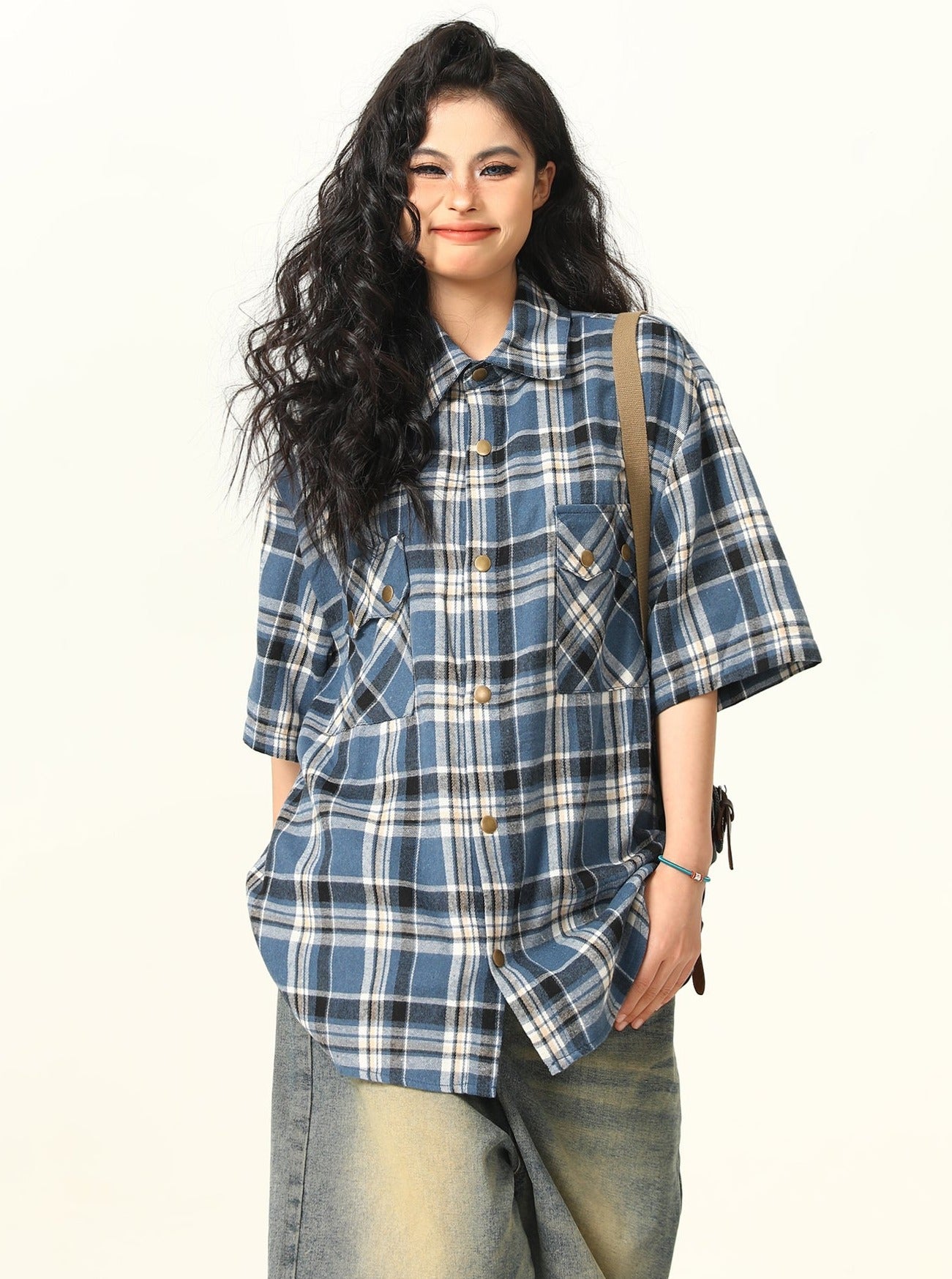 Vintage Pocket Plaid Oversized Shirt