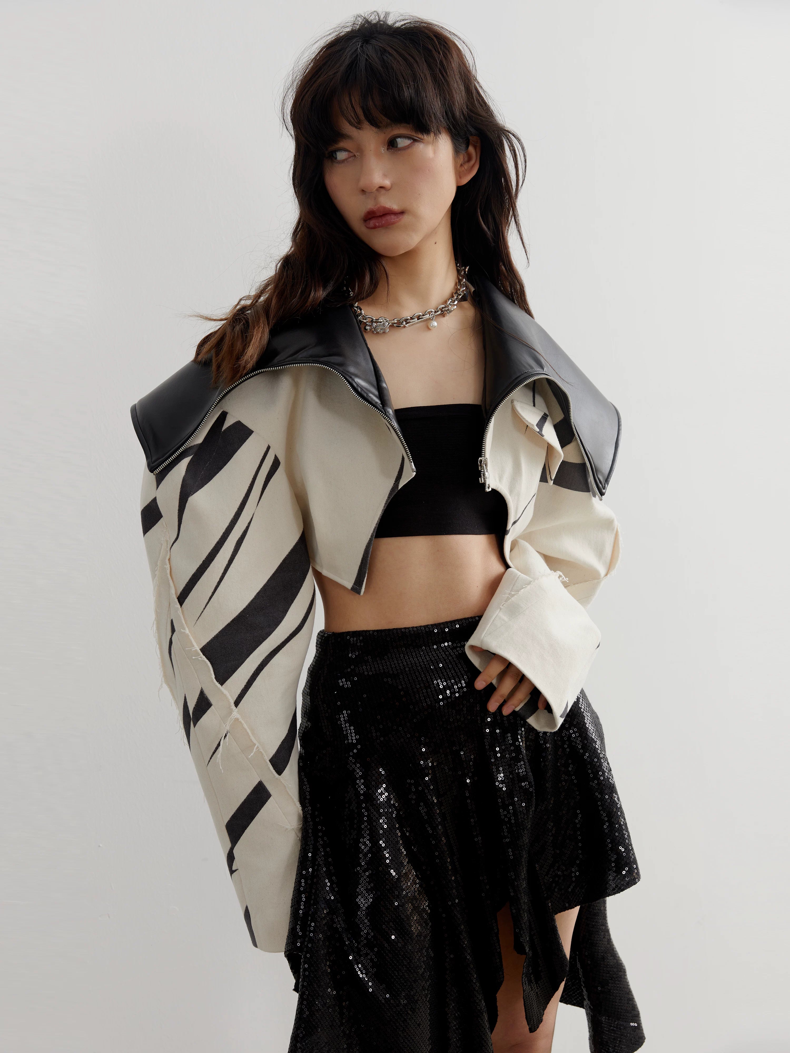 Ivory Noir Cropped Zip Jacket