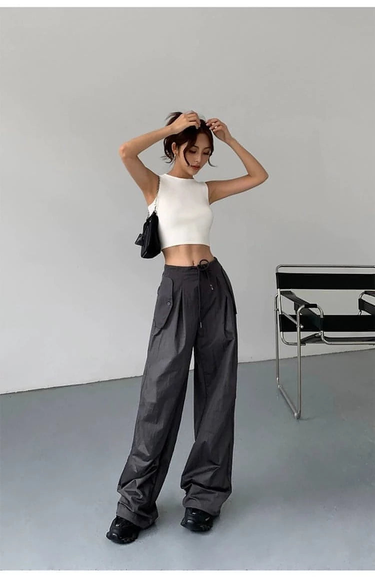 American Retro Wide-Leg Work Pants - chiclara