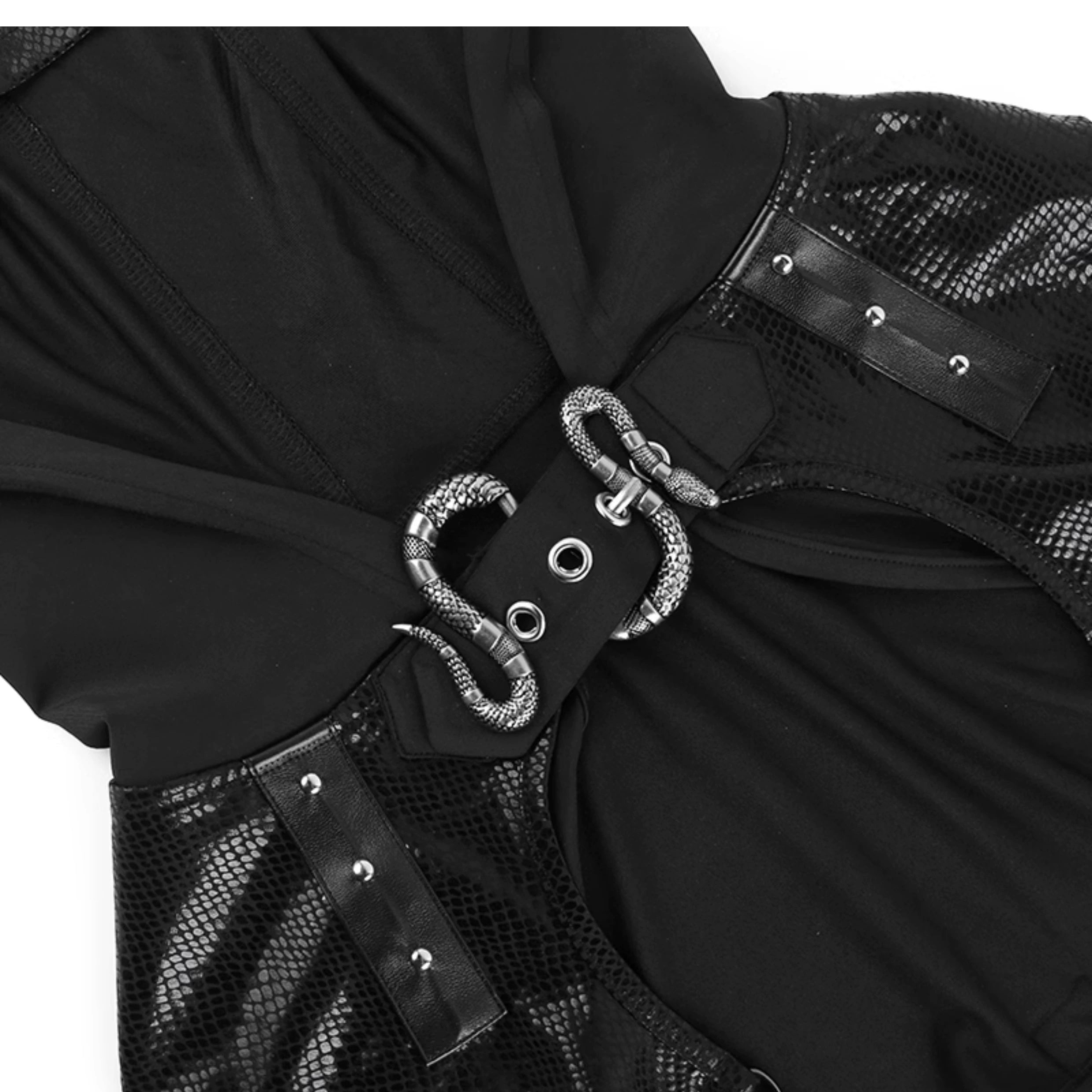 Wannathis Gothic Hooded Crop Top - Black Long Sleeve Chain Harness Shrug