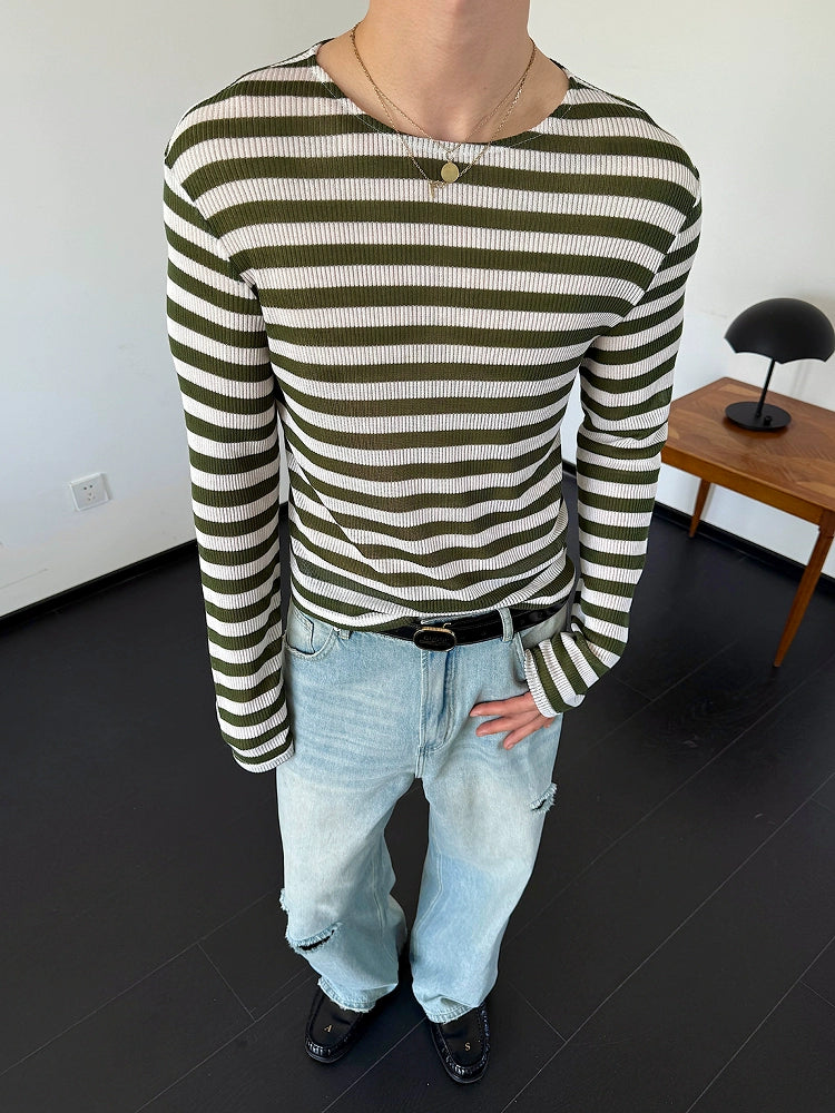 Olive White Striped Long Sleeve