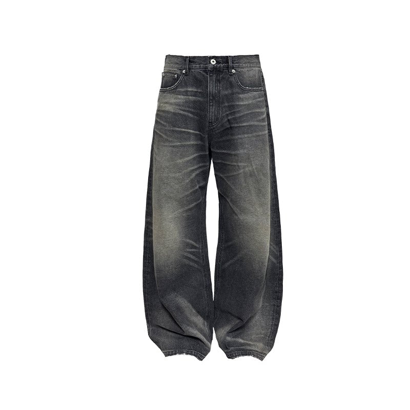 Faded Wide-Leg Balloon Jeans
