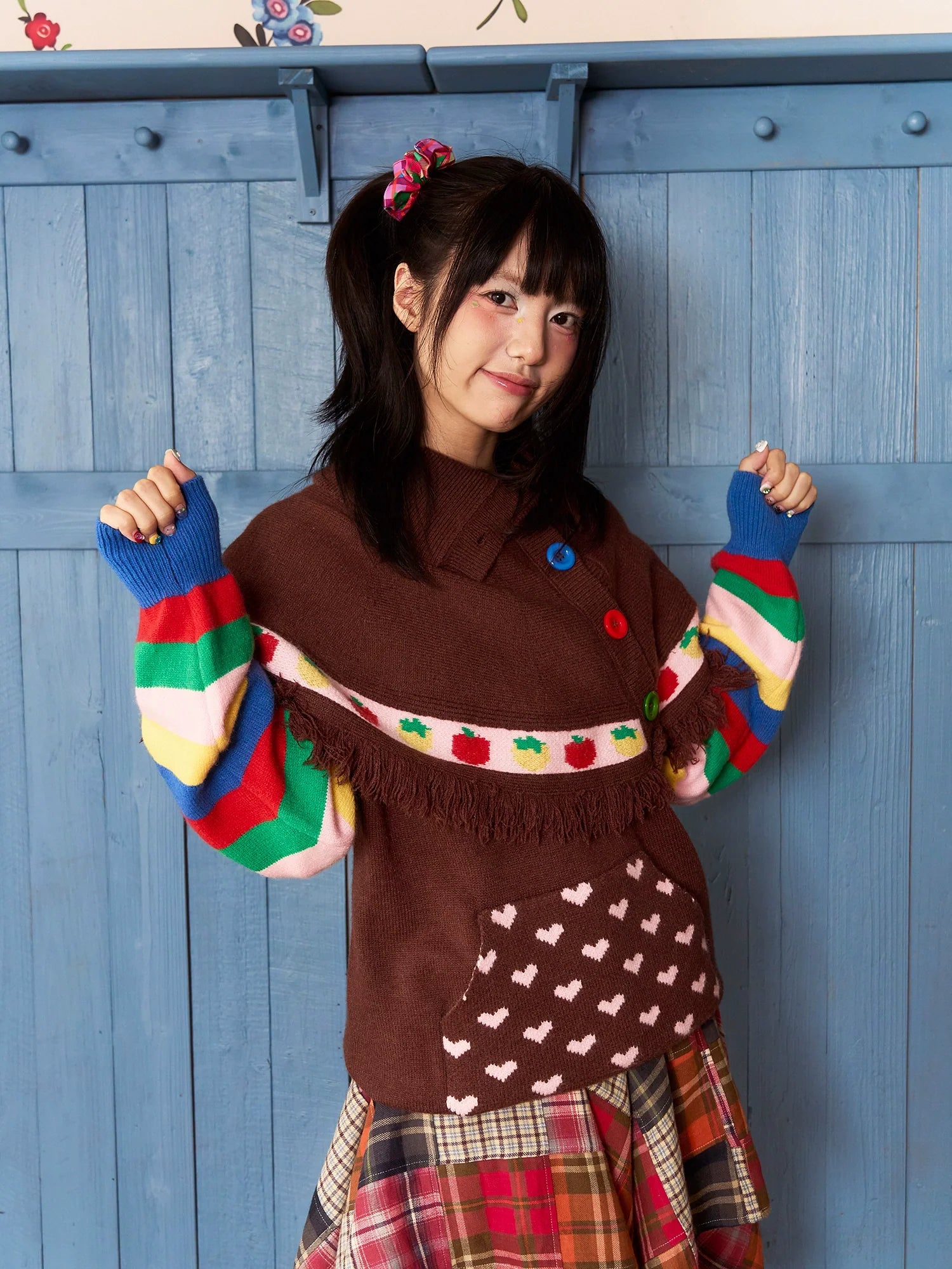 Fruity Hearts Poncho Rainbow Sweater