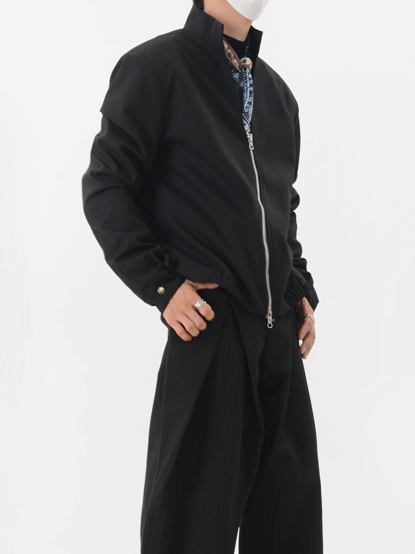 Stand-Collar Double-Zip Blouson Jacket