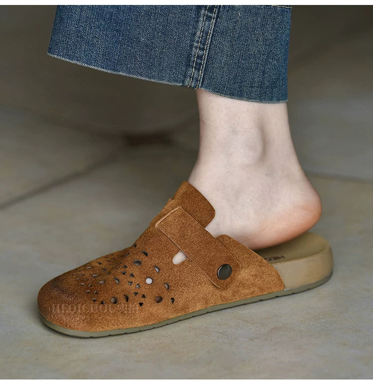 Caspian Buckle Cutout Suede Clogs