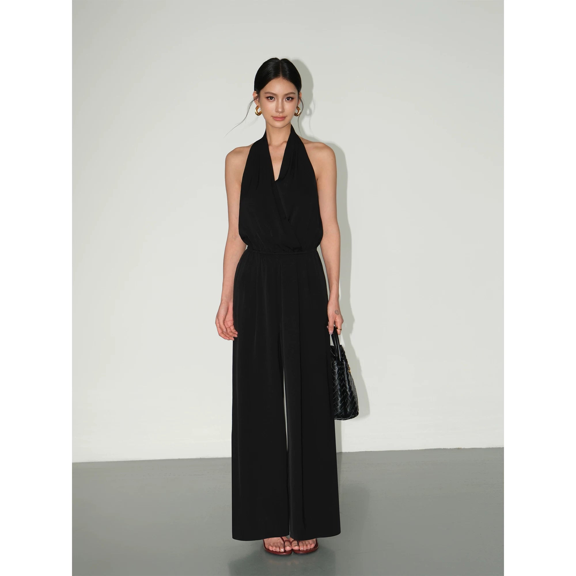 Draped Halter Wide Leg Jumpsuit