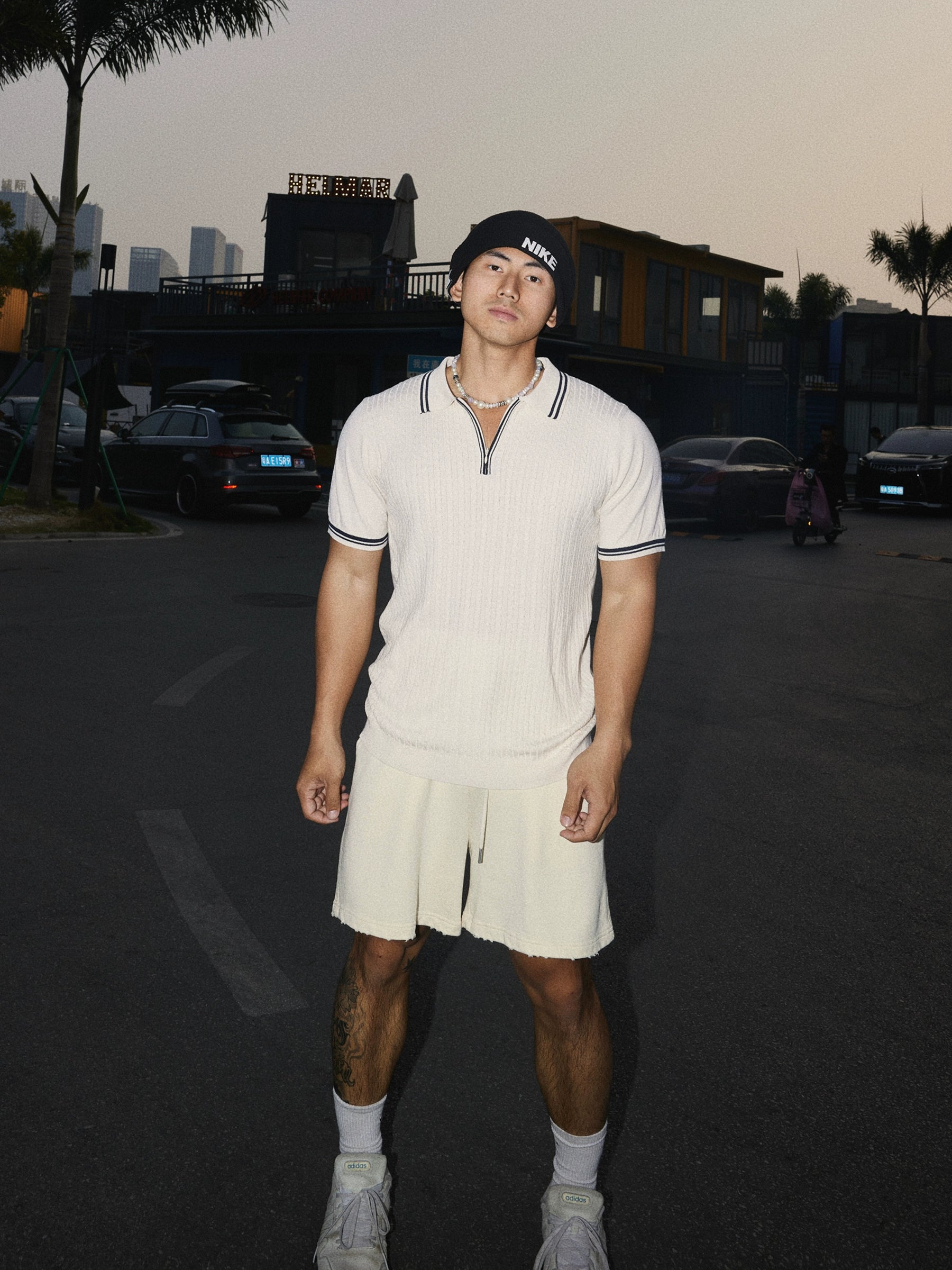 Ribbed Athletic Polo Knit Shirt