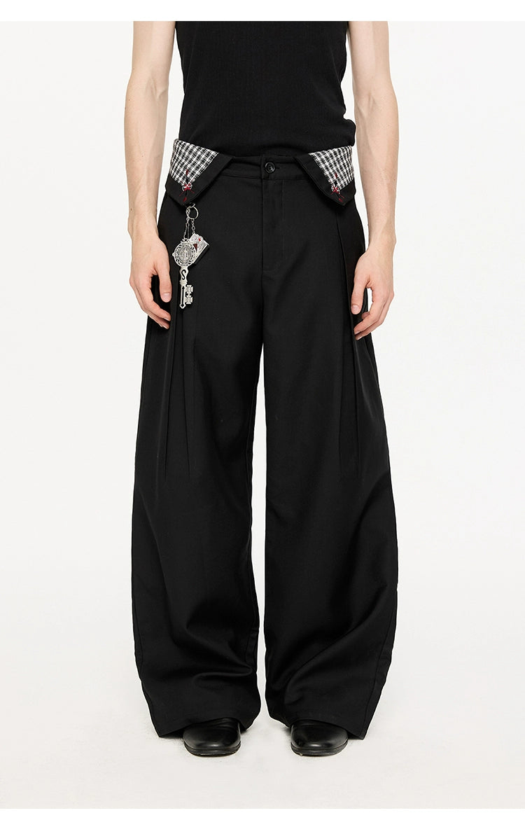 Plaid Waist Detail Wide-Leg Trousers