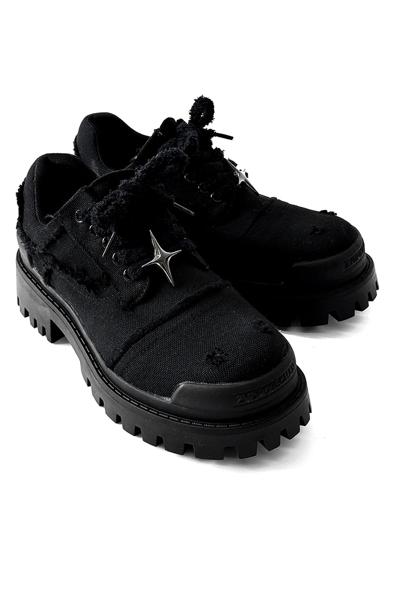 Chunky Black Canvas Platform Sneakers with Rugged Soles