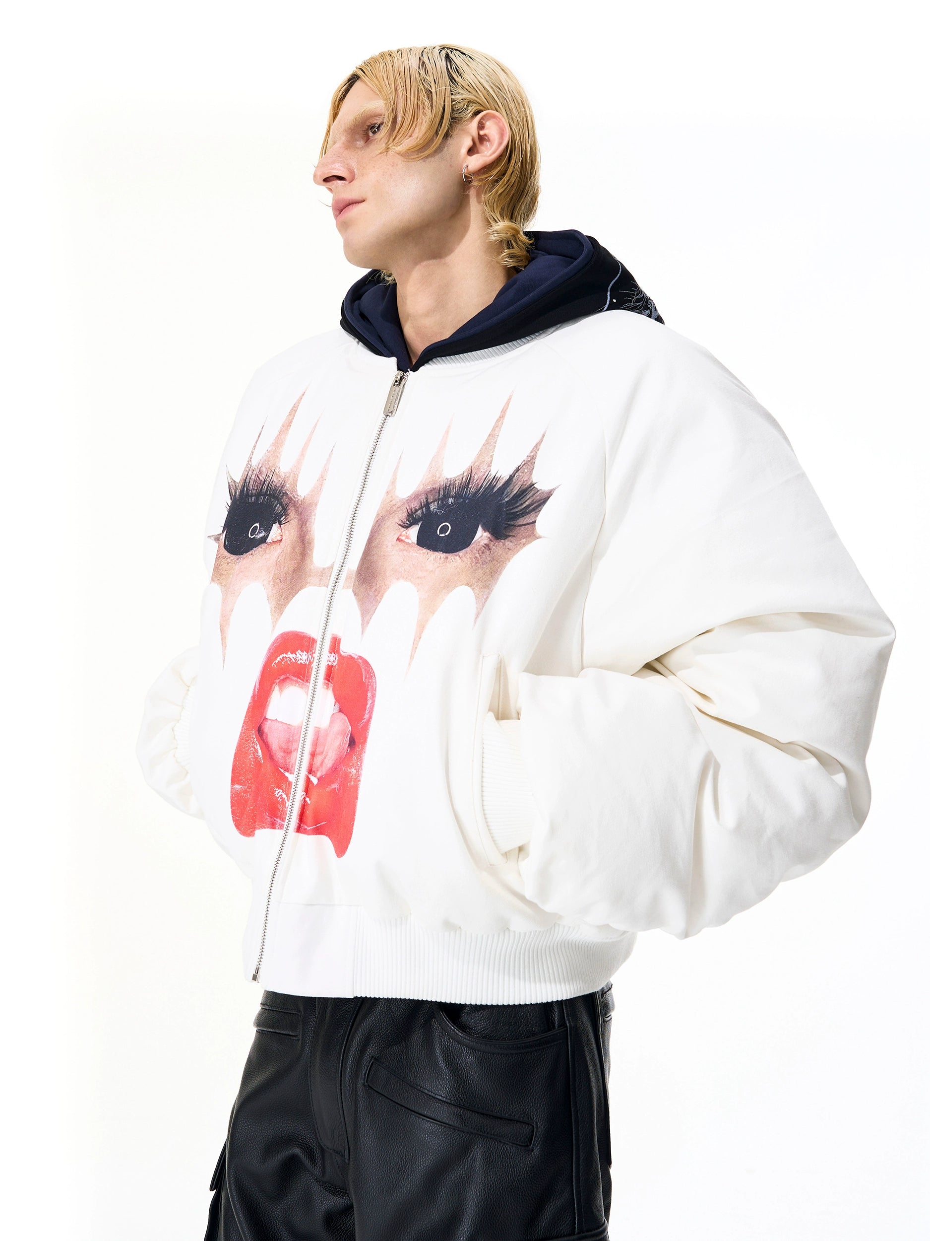 Bomber Jacket with Face Graphic Print
