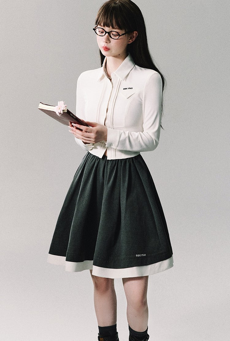 Contrast Trim School Skirt