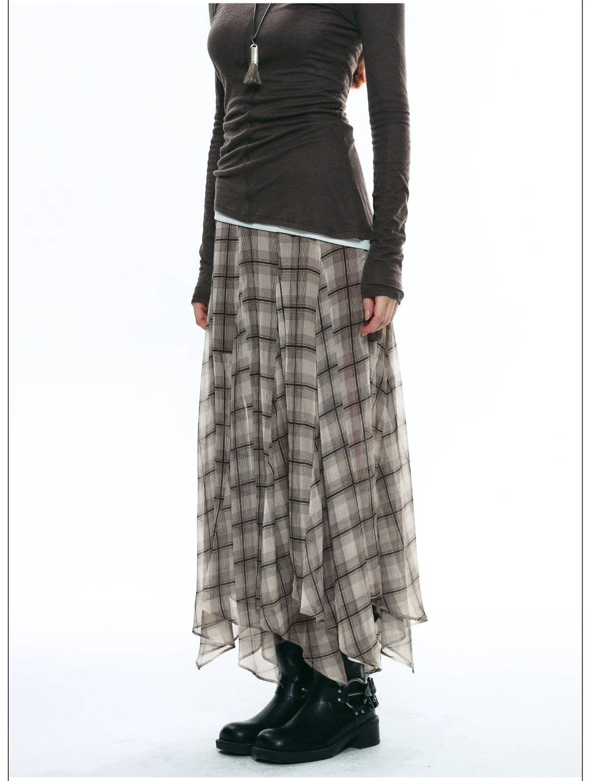 Handkerchief Hem Plaid Chiffon Skirt