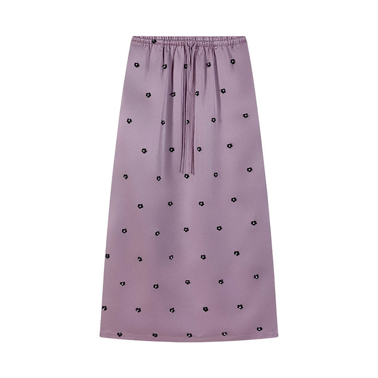 Lavender Ruffle Trim Floral Embroidered Blouse and Skirt Setup