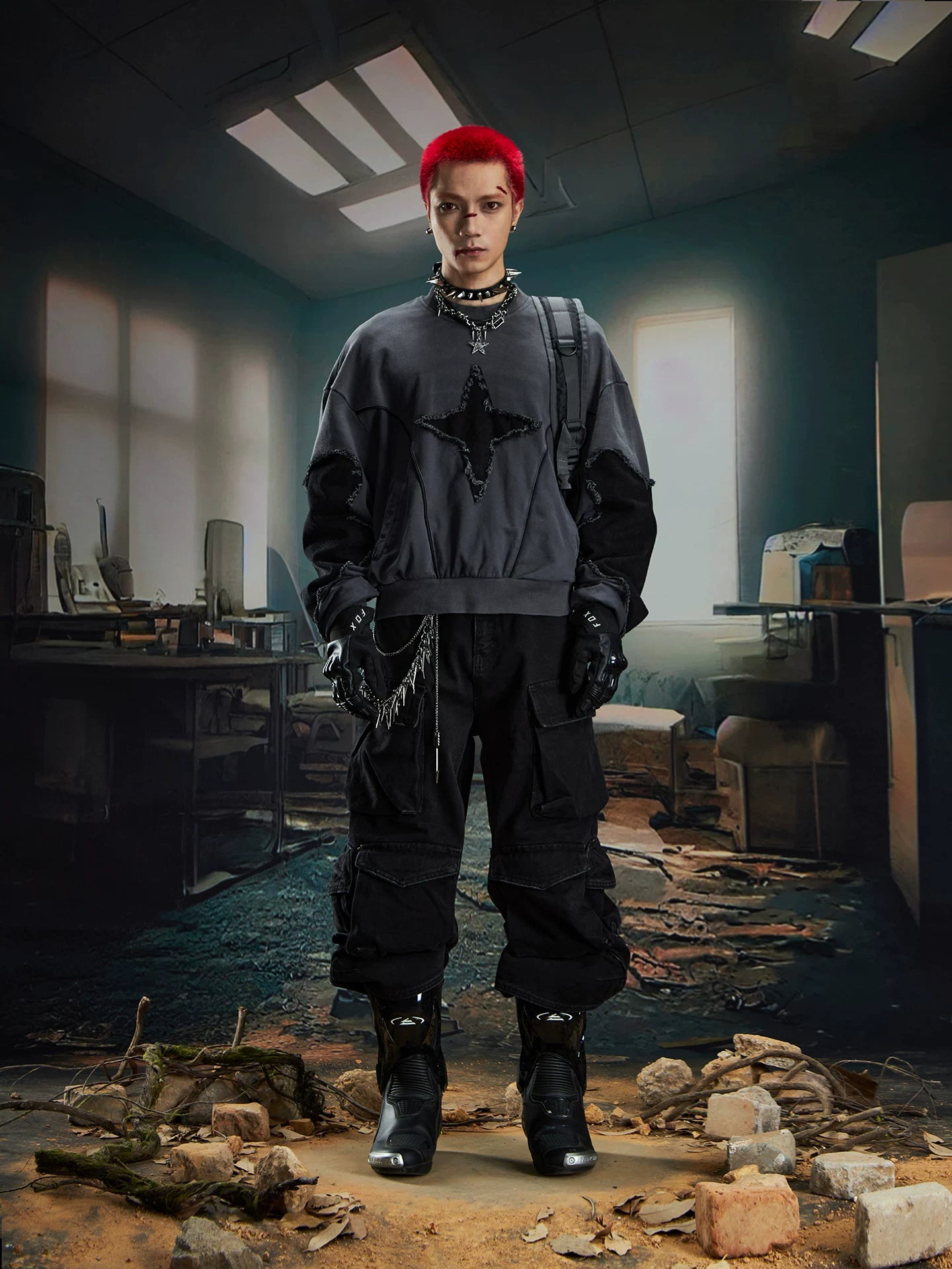 Riftstar Shredded Oversize Crewneck Sweater