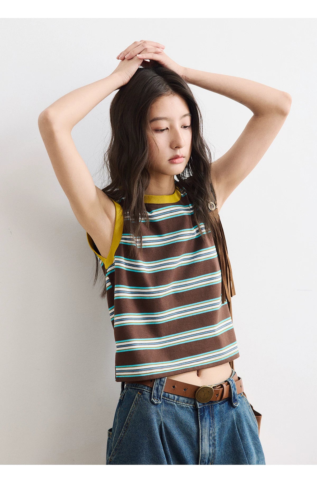 Contrast Trim Striped Knit Tank Top