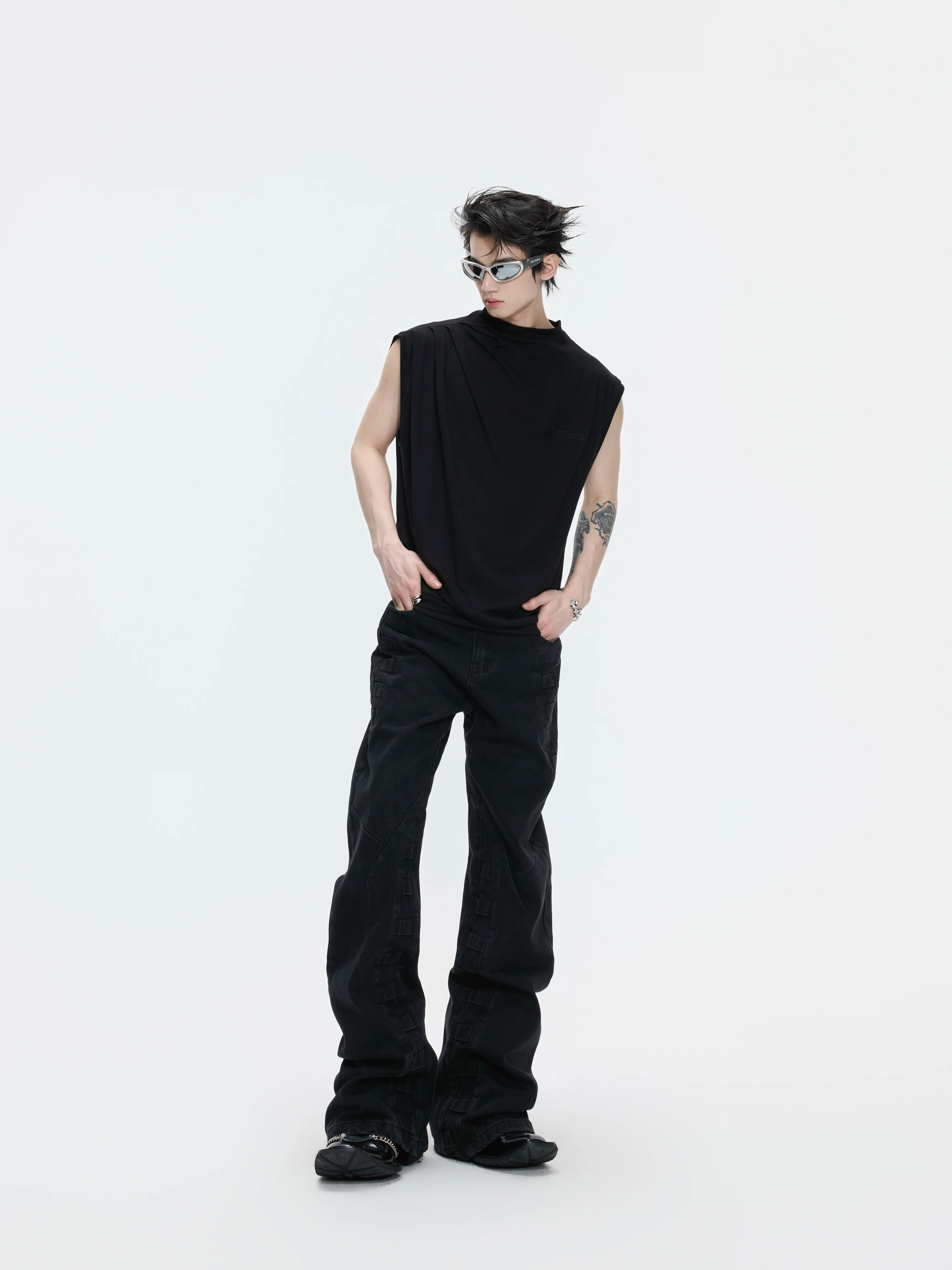 Sleeveless Mock Neck Draped T-Shirt