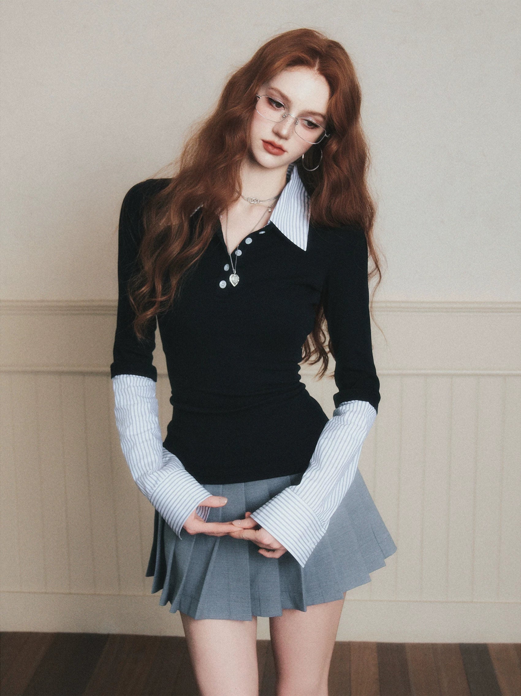 Academia Charm Layered Polo Top