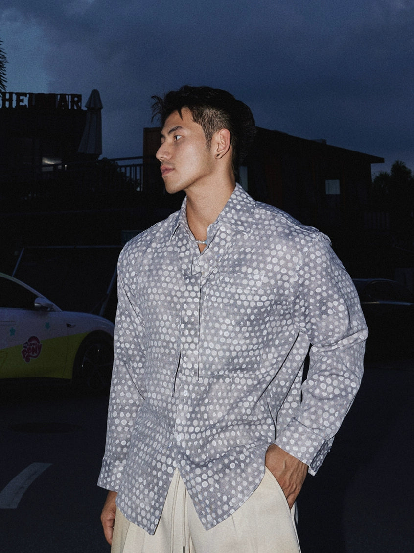 Polka Dot Sheer Button-Up Shirt