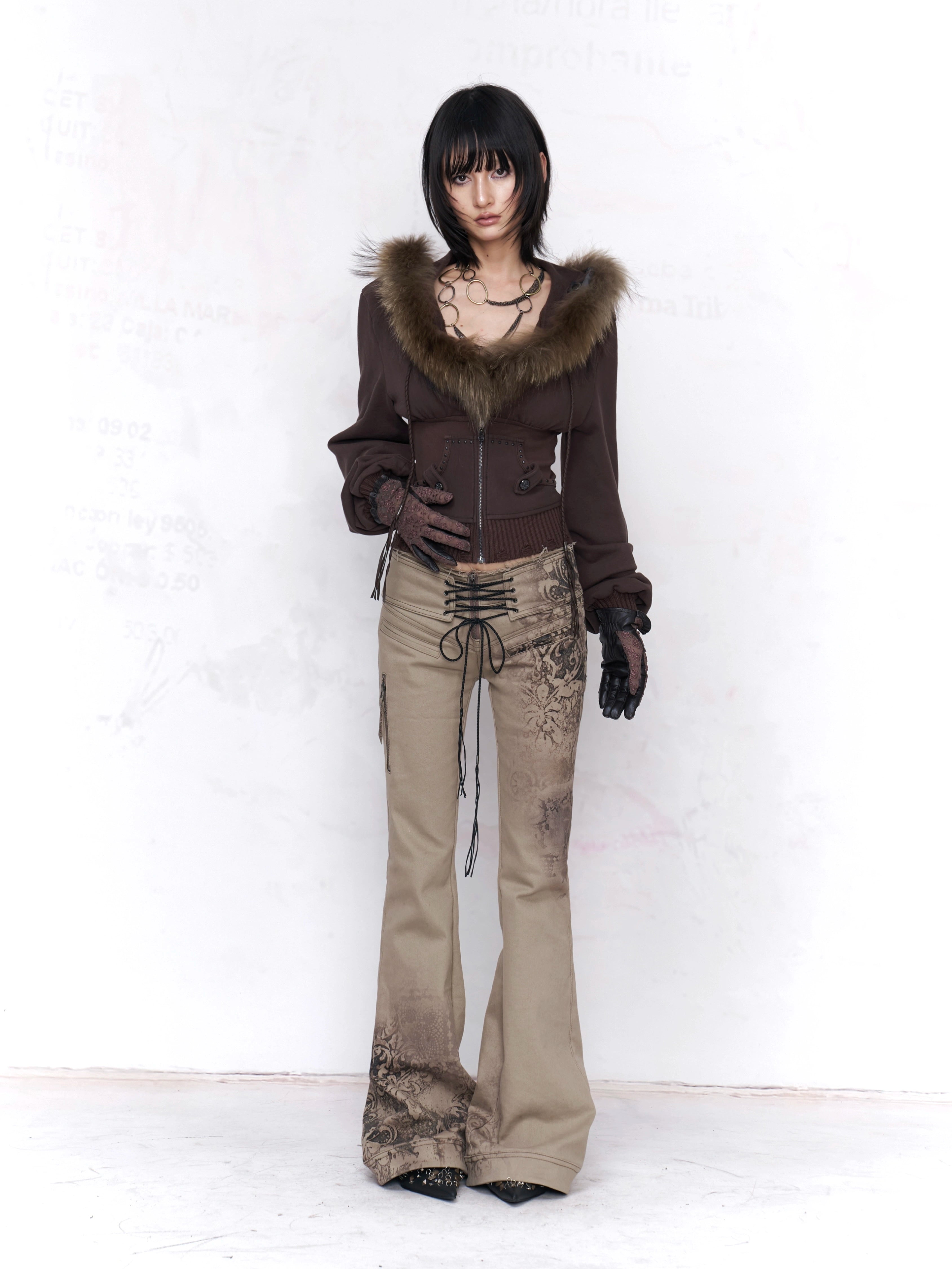 Desert Baroque Lace‑Up Flare Pants