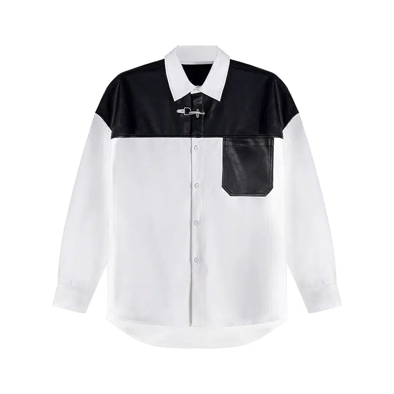 Contrast Faux Leather Shirt - chiclara