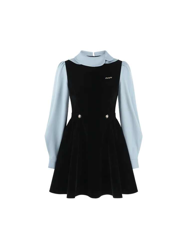 Velvet Pinafore Contrast Sleeve Dress