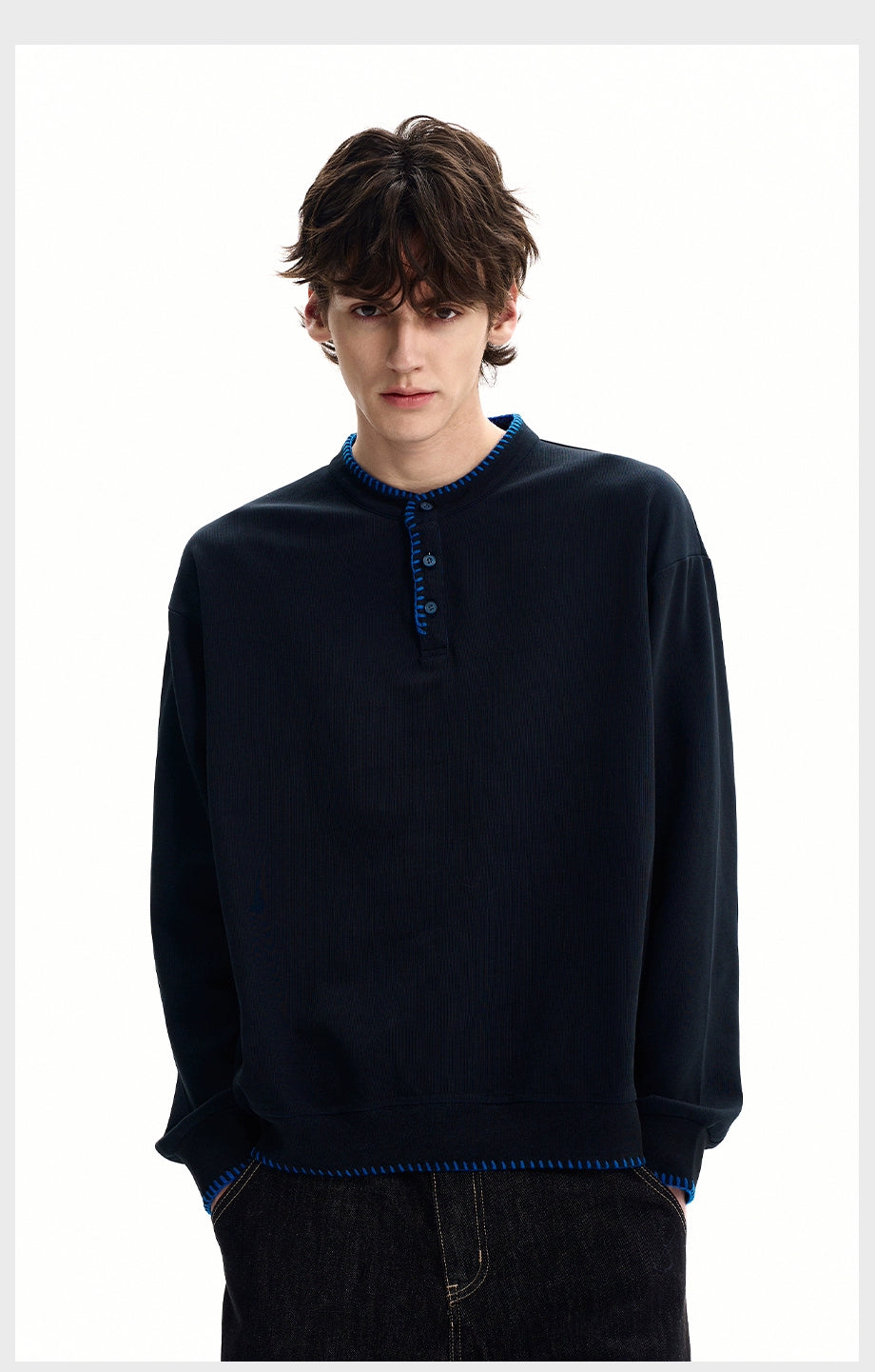 Ivory Stitch Henley Sweatshirt