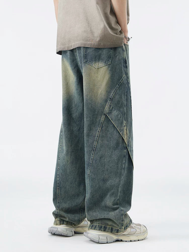 Paneled Drawstring Wide-Leg Jeans