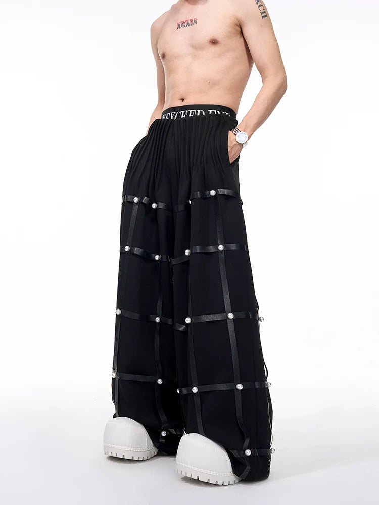 Grid Pearl Pleated Pants