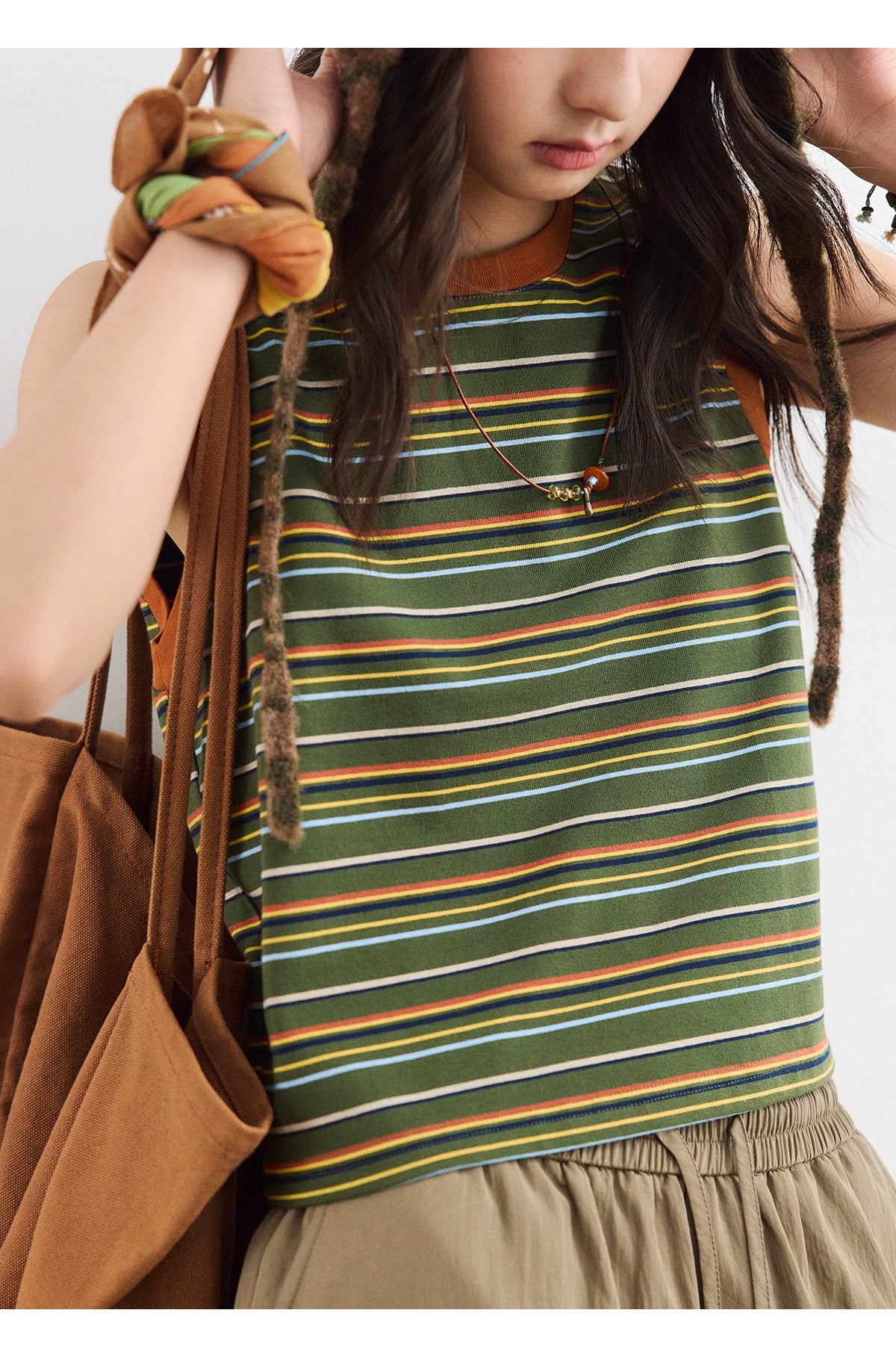 Contrast Trim Striped Knit Tank Top