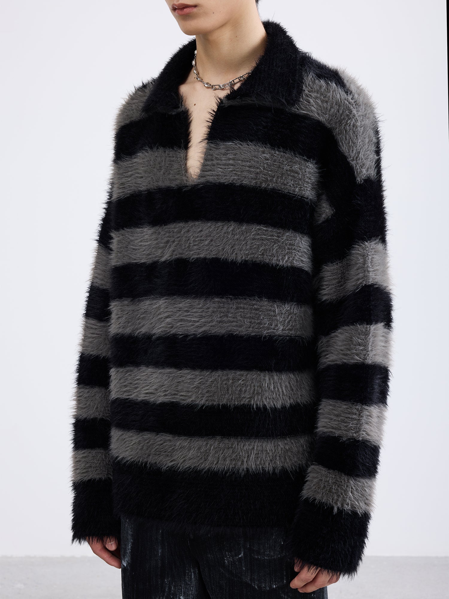 Fuzzy Stripe Pullover Sweater