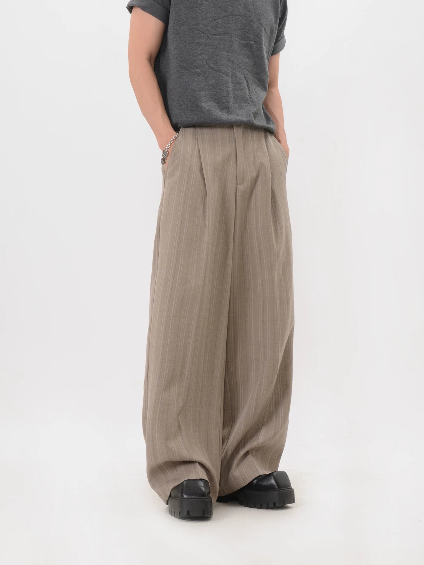 Easy Drape Pinstripe Wide Trousers