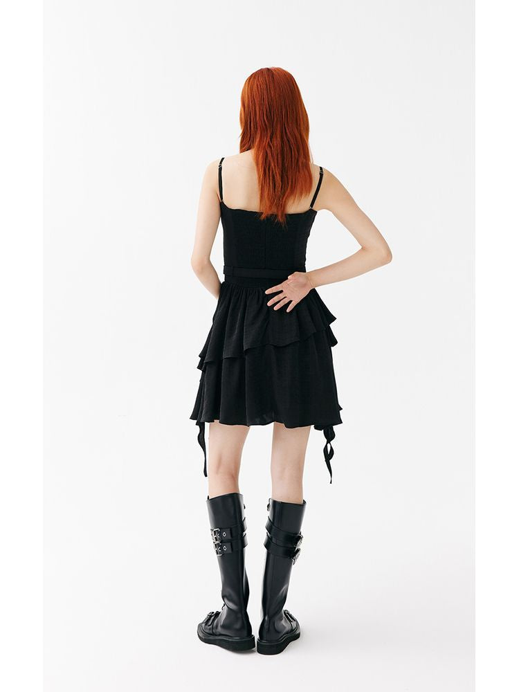 Ruffled Lace-up Corset Dress