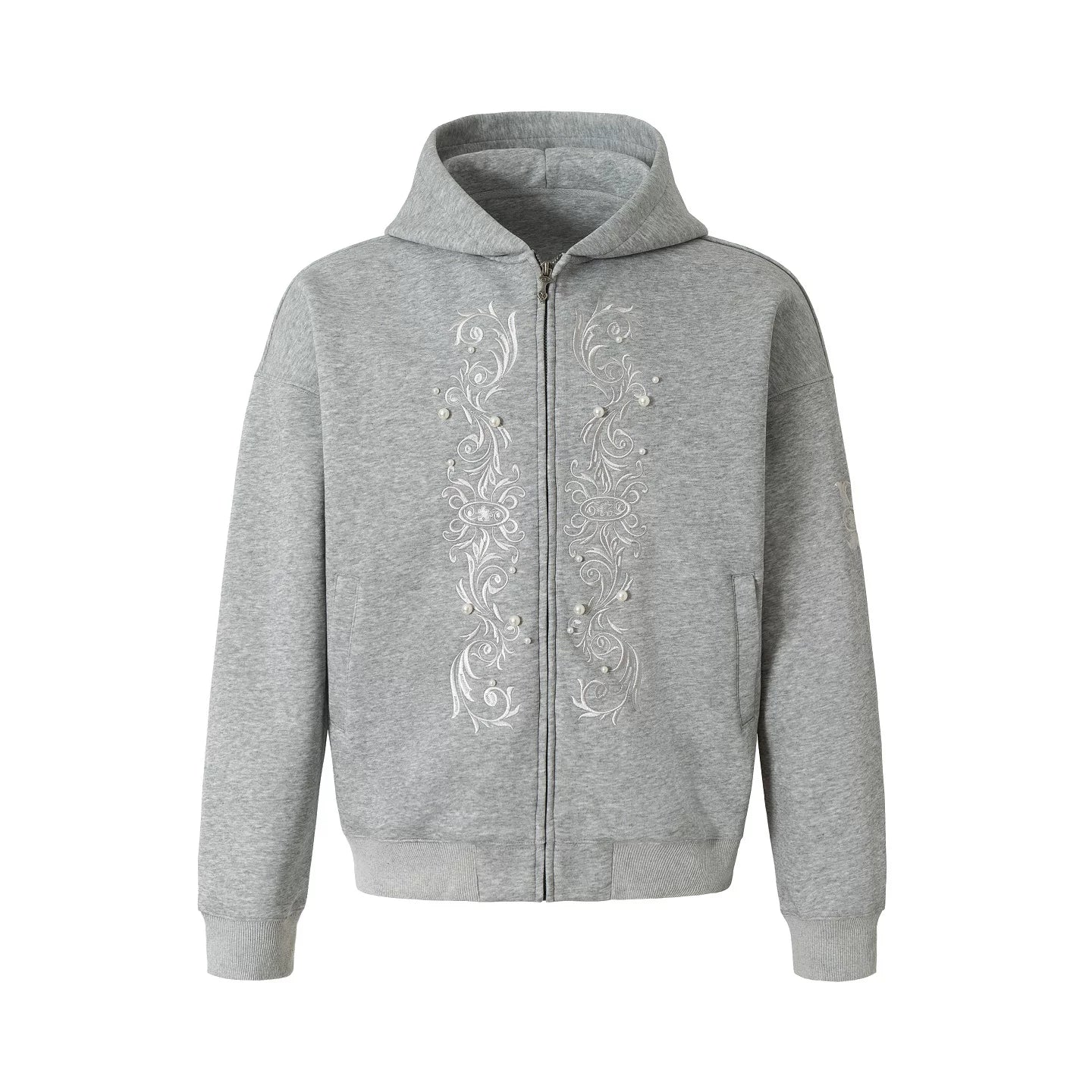 Pearl Embroidered Zip-Up Hoodie