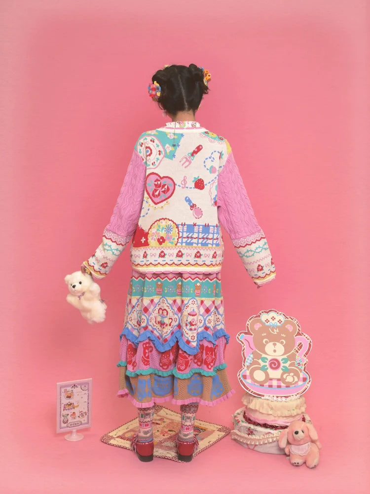 Sweet Teapot Party Ruffle Knit Skirt