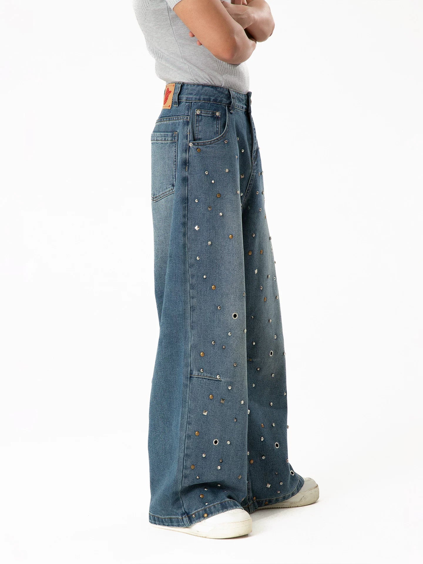 Galaxy Scatter Stud Wide-Leg Jeans