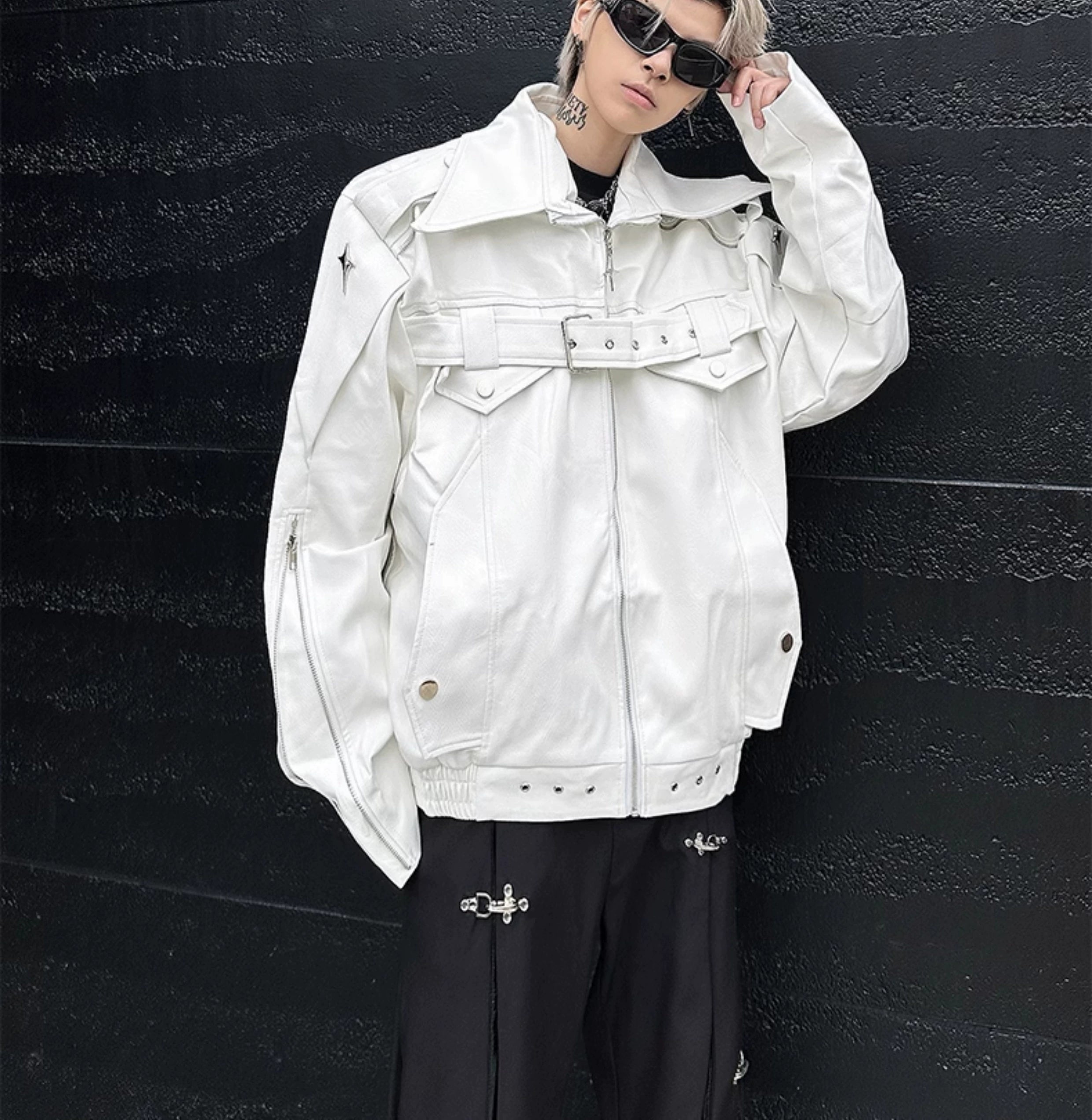 Oversized Star Patch Leather Jacket