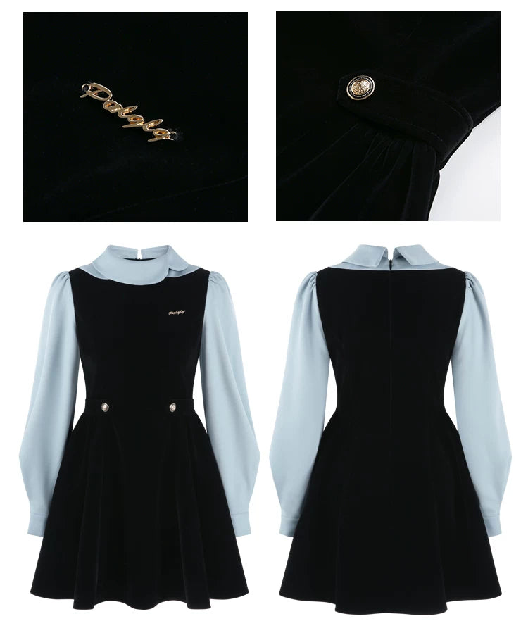 Velvet Pinafore Contrast Sleeve Dress