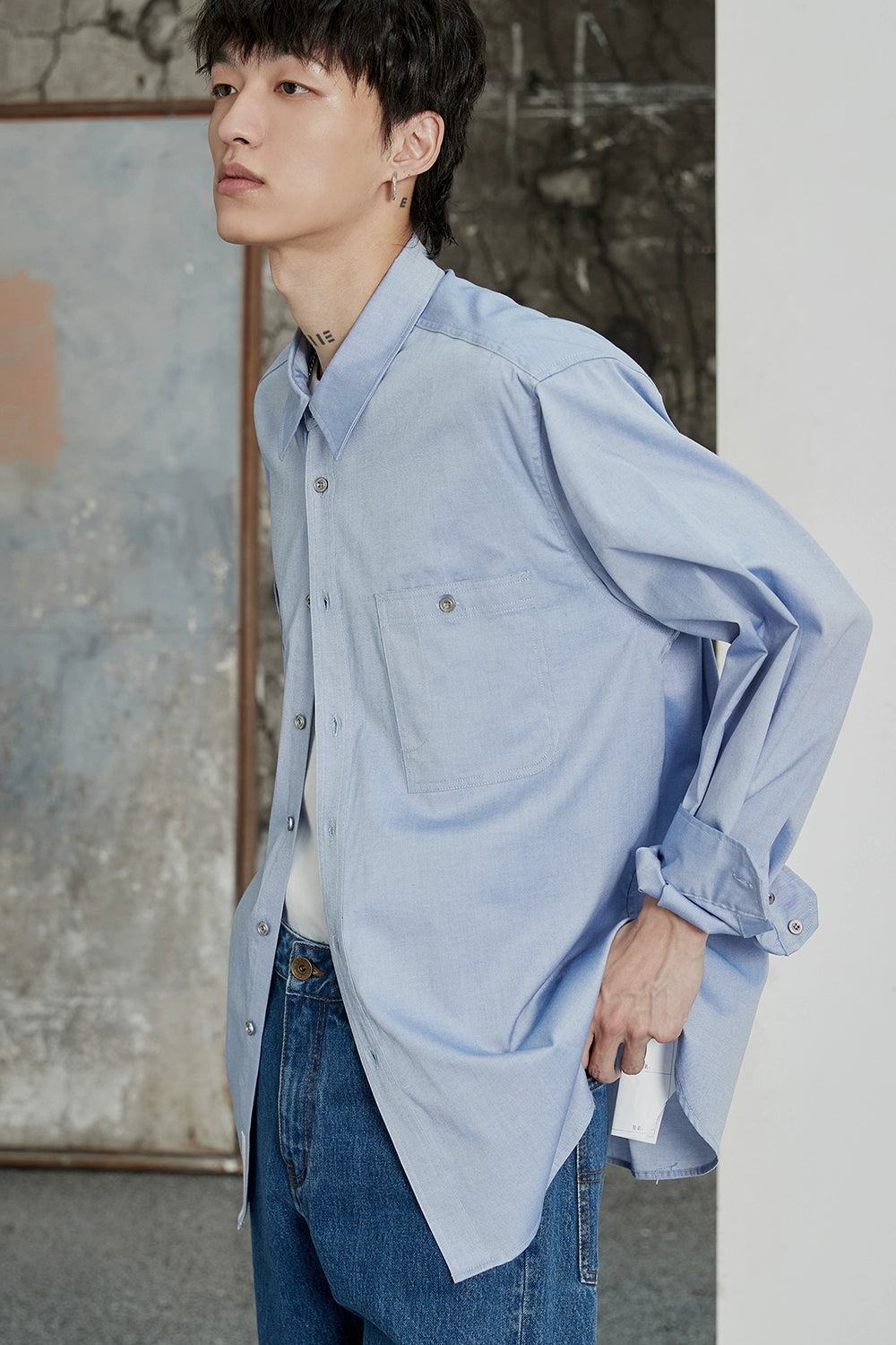 Asymmetric Pocket Oversized Shirt