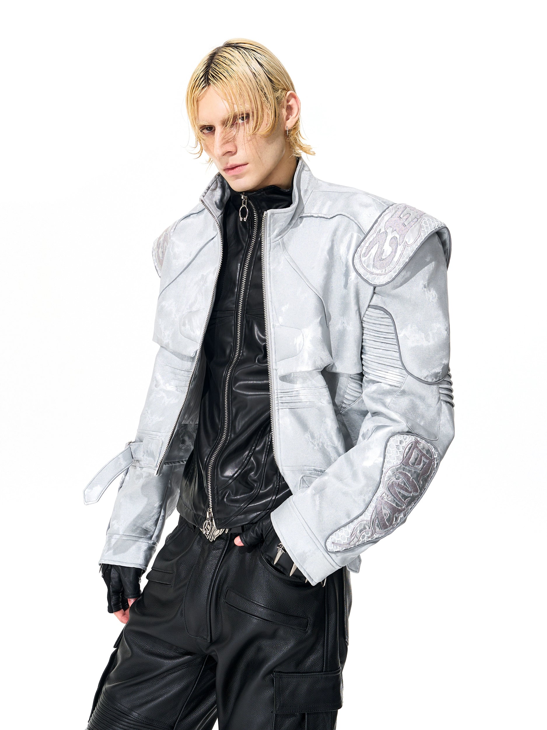 Metallic Silver Moto Cropped Jacket