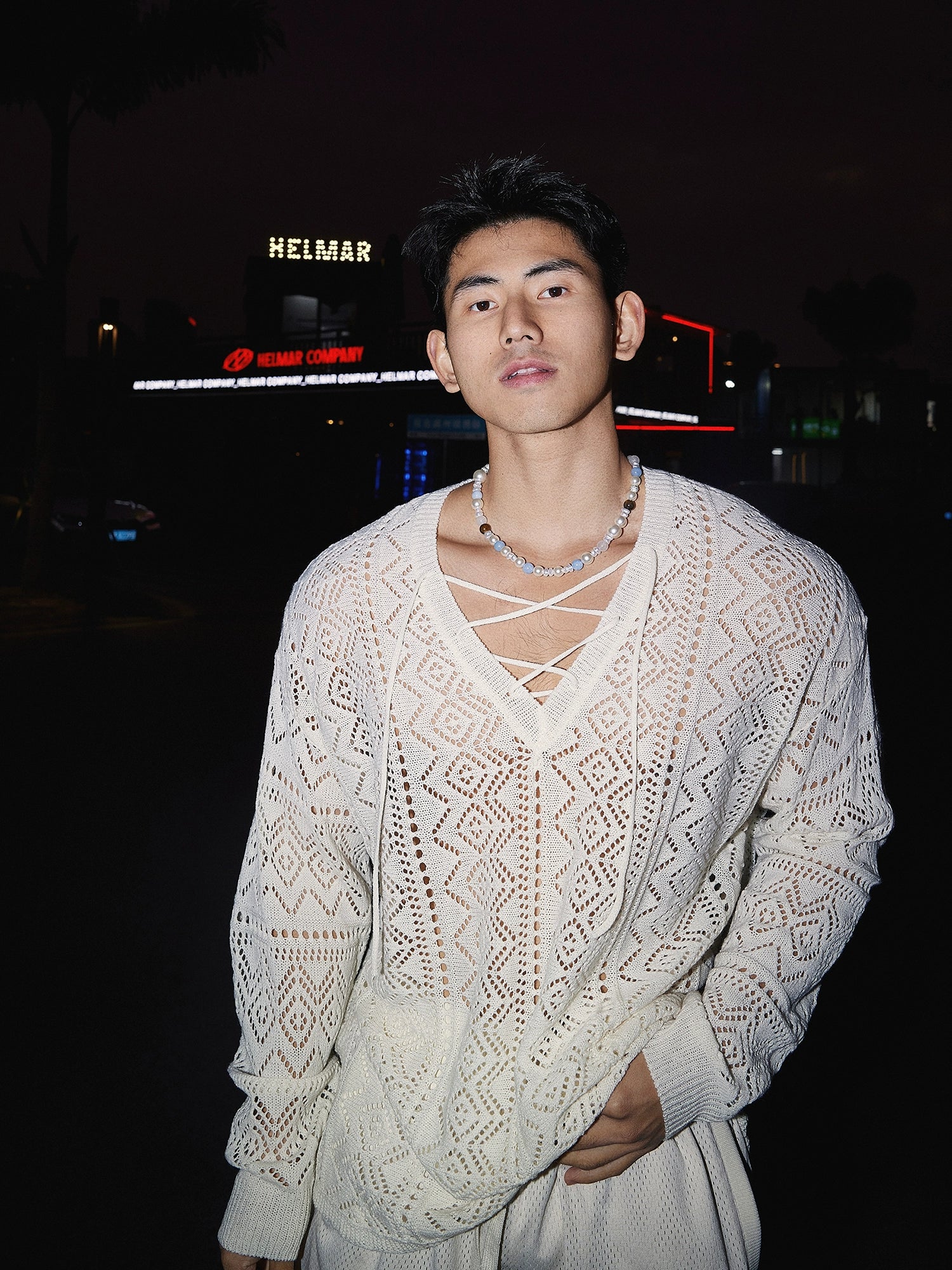 Crochet Knit Sweater with Lattice Detail