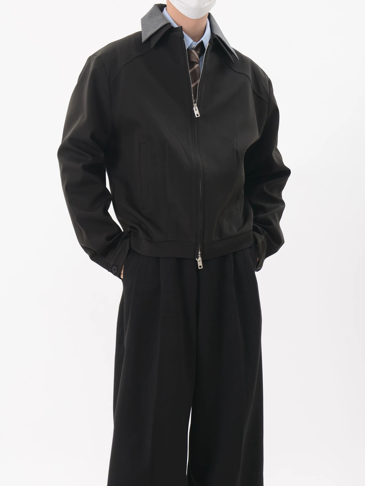 Taupe Ledger Contrast Collar Blouson