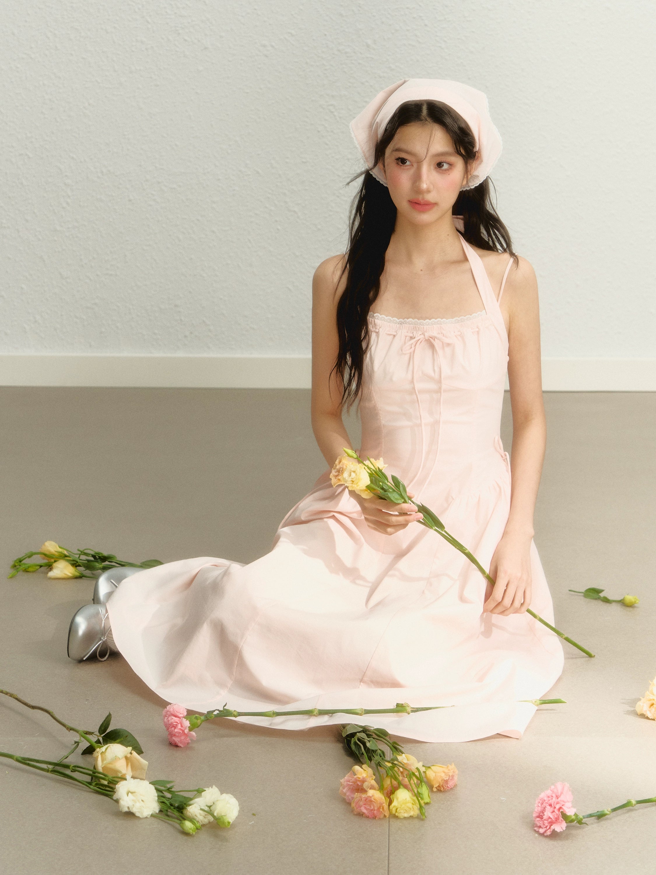 Pink Halter Bow Maxi Summer Dress
