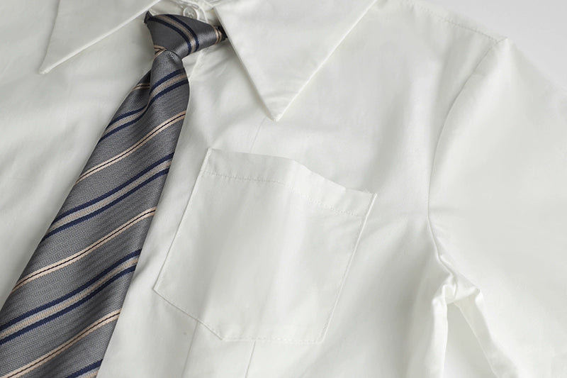 White Short-Sleeve Shirt with Tie JK Style